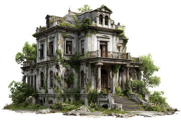 Obraz premium abandoned dilapidated house mansion on transparent background, Png format.
