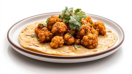 Fototapeta premium Single delicious freshly made taco sits on simple white plate showcasing its savory fillings and fresh ingredients an appetizing example of classic street food cuisine