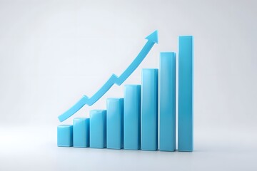 Blue bar chart with rising arrow, white background.