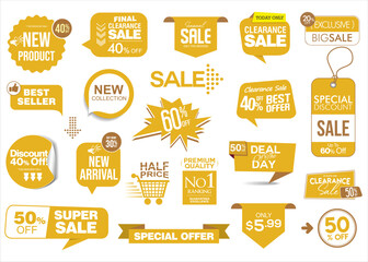 Best choice, order now, special offer, new collection, free delivery sale banners. Yellow ribbons, tags and stickers collection