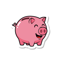Cheerful pink piggy bank sticker symbolizing the journey of smart financial planning, personal savings, and future wealth accumulation for a secure lifestyle