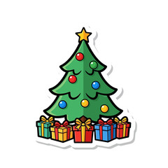 Fototapeta premium Festive Christmas Tree Illustration with Presents A Cheerful Holiday Design for Celebrations