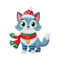 Fototapeta premium winter cat with christmas hat