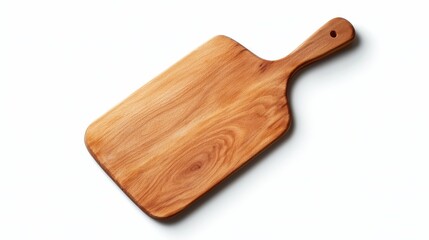 Rustic wooden chopping block perfect for culinary preparations is displayed on pristine clean white surface highlighting its natural grain and texture for kitchen use