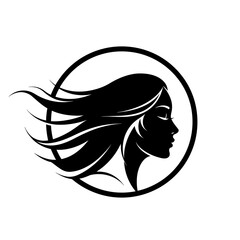 Woman Profile Logo with Flowing Hair for Beauty Salon