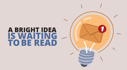 Cartoon vector illustration of an envelope with a notification inside a light bulb, symbolizing innovative communication, creative ideas, and timely reminders