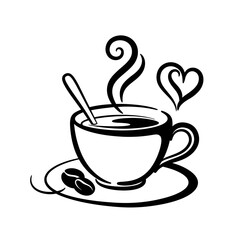 Coffee Cup Illustration with Steaming Heart and Spoon Vector
