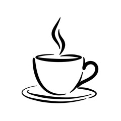 Coffee Cup Drawing with Steam on Saucer