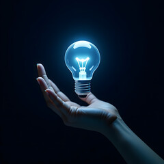 A bright, glowing light bulb held in a hand symbolizes an innovative and creative solution