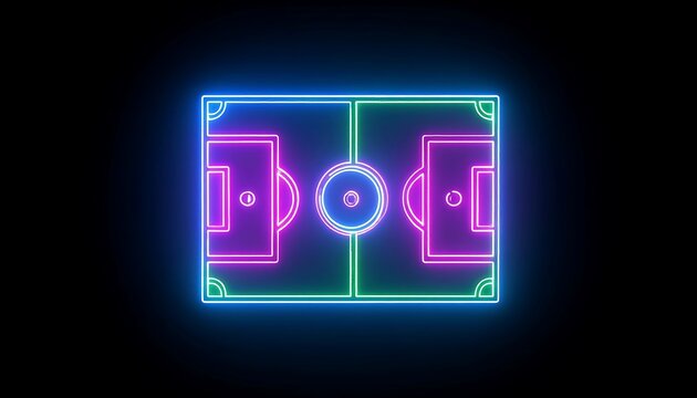 Neon outline of a soccer field.