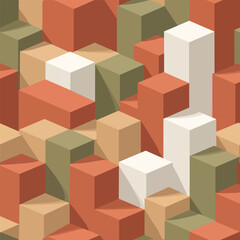 Obraz premium Seamless Pattern, Isometric Cubes in Earth Tones Creating a Geometric Abstract Pattern Design Stock royalty free image.
