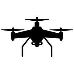 Modern Black Vector Silhouette of a Drone Flying in Flat Minimal Style, Isolated on White Background