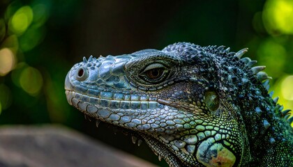 Fototapeta premium Iguana Portrait in Lush Green Background