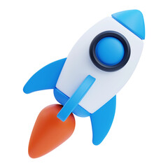 Startup 3D Icon, Rocket Launch Illustration Isolated Transparent PNG, Business Growth, Innovation, Entrepreneurship Symbol, Success, Technology, Digital Design Element for Web, App, UI and Branding