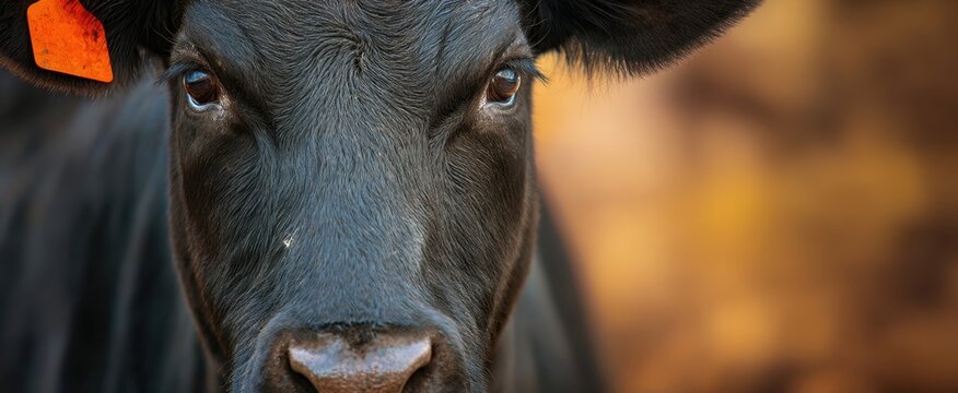 The Black Calf Headshot Stares Directly At Camera With Warm Bokeh Background