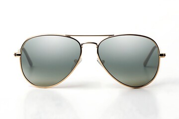 Gold aviator sunglasses with gradient gray lenses isolated on white background for stylish sun protection