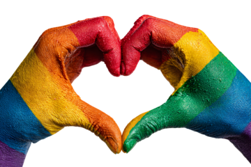 Hands forming rainbow heart symbol showing love and pride