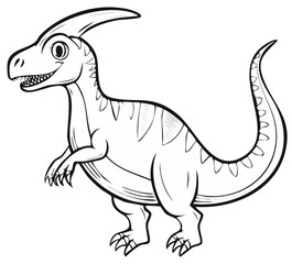 Fototapeta premium Friendly cartoon Parasaurolophus dinosaur standing black and white illustration