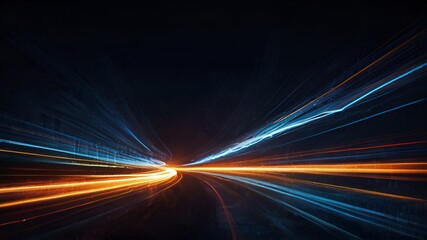 Abstract image showing streaks of light in blue and orange against dark background