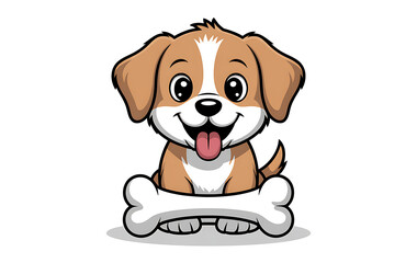 Cute happy puppy with a bone illustration