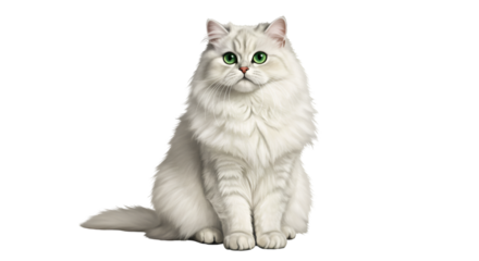 Beautiful white cat with green eyes fluffy feline pet animal domestic kitty isolated adorable cuteness isolated on transparent white background
