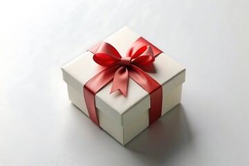 Obraz premium White gift box with red ribbon and bow isolated on white background, perfect for any occasion