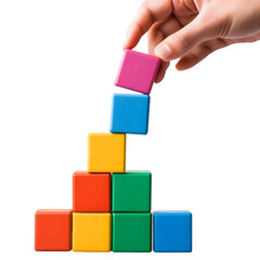 Obraz premium Building success one block at a time hand placing vibrant blocks in a tower, growth concept