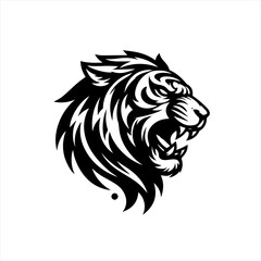 Fierce black tiger head roaring with sharp fangs