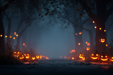 カボチャランタンの並ぶ道
