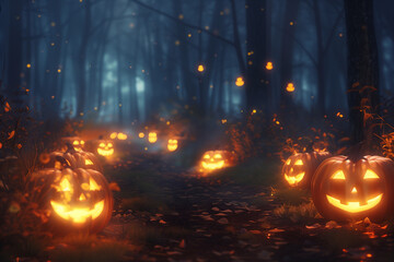 カボチャランタンの並ぶ道
