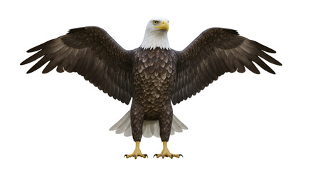 Obraz premium Eagle with wings spread majestic bald eagle flying american symbol bird of prey wildlife nature animal 100 isolated on transparent white background