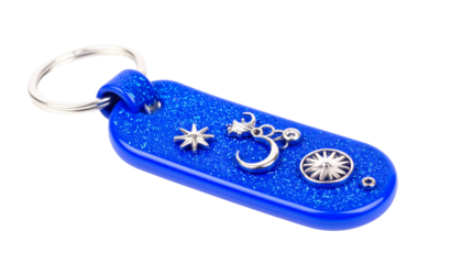 blue key chain isolated on solid white background