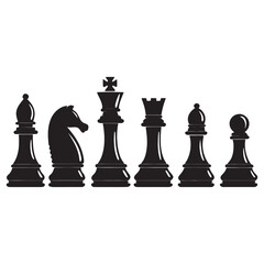 Minimalist Chess Set Illustration in Black and White
