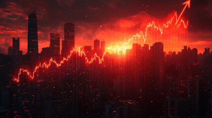 A stark red graph plummeted downward, its arrow a harbinger of economic hardship, as a global recession threatened to engulf the world's financial markets,8k 