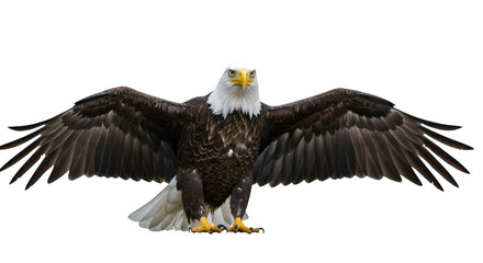 Obraz premium Bald eagle flying wings spread wildlife bird of prey nature animal freedom majestic symbol american eagle usa 100 isolated on transparent white background