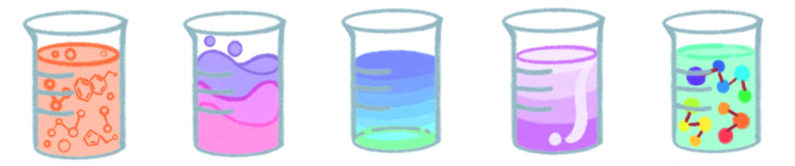 Science Beaker PNG Clipart with Colorful Liquids and Bubbles