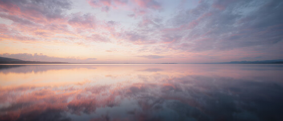 Fototapeta premium A serene and colorful sunrise reflecting on a calm ocean