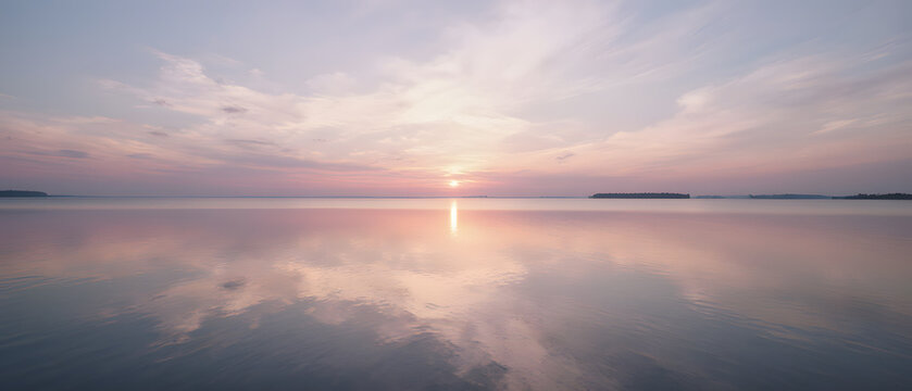A serene and colorful sunrise reflecting on a calm ocean