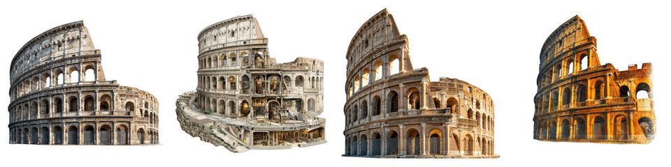 Ancient Roman Colosseum architectural view history style on transparent background