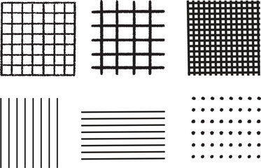 Fototapeta premium Graph crayon black hand drawn textured square grid for note, geometric line texture. Crayon or pencil stripes, dots for bullet journal pages.
