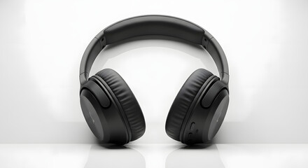 Close-up studio shot of modern wireless headphones, showcasing design and features.