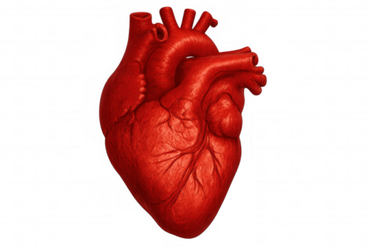 3d rendering of a human heart, showcasing its detailed anatomy and function, isolated on a transparent background