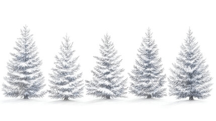 Obraz premium Four snowy evergreen trees horizontal background