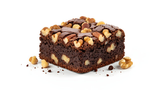 Close-up of a delicious chocolate brownie with walnuts and pecans.