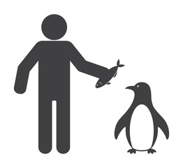 person  feed penguin by fish icon