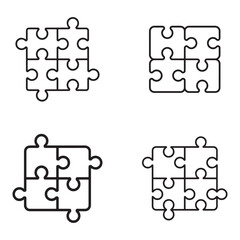 Fototapeta premium Four Variations of Simple Black Outline Jigsaw Puzzles
