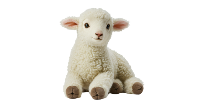 Lamb plush toy cute sheep stuffed animal adorable fluffy soft wooly farm animal kids gift easter decor isolated on transparent white background