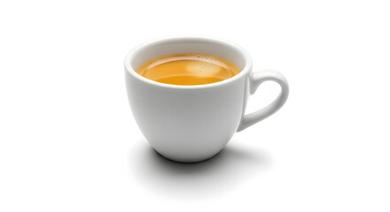 Close-up shot of a white ceramic cup filled with fresh espresso coffee.