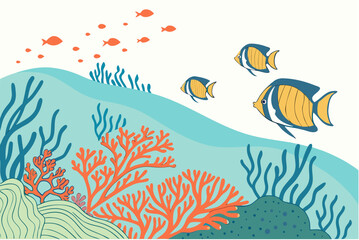 Vibrant coral reefs of the Great Barrier Reef in Australia, teeming with tropical fish under clear turquoise waters