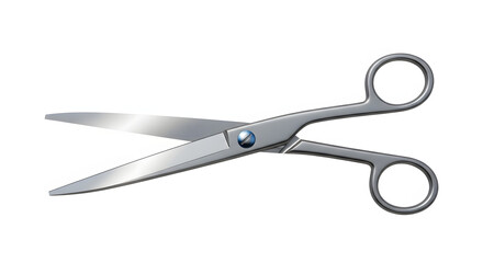 Close-up view of a pair of metallic scissors isolated on white background.